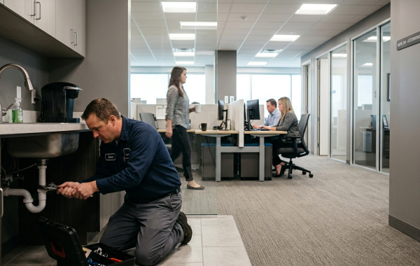 A technician diagnosing a main drain issue for sewer line repair Oklahoma City OK in a modern office environment.