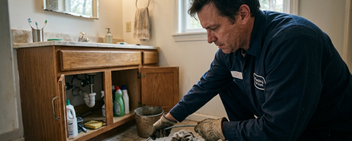 Professional toilet drain unclogging in Oklahoma City, OK performed by a local plumber to clear bathroom backup.