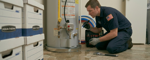 Professional plumber performing a comprehensive gas line inspection in an Oklahoma City home to identify potential leak hazards.