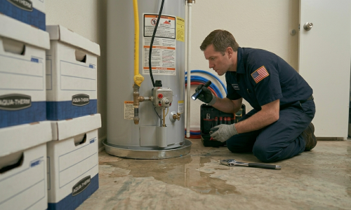 Professional plumber performing a comprehensive gas line inspection in an Oklahoma City home to identify potential leak hazards.