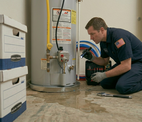 Professional plumber performing a comprehensive gas line inspection in an Oklahoma City home to identify potential leak hazards.