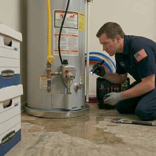 Professional plumber performing a comprehensive gas line inspection in an Oklahoma City home to identify potential leak hazards.